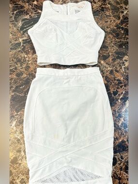 Guess White Knit Pencil Skirt with Mesh Accent
